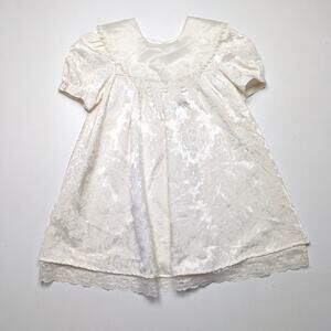 Vintage Rose Cottage Dress Girls Size 6X Cream Brocade Lace Floral